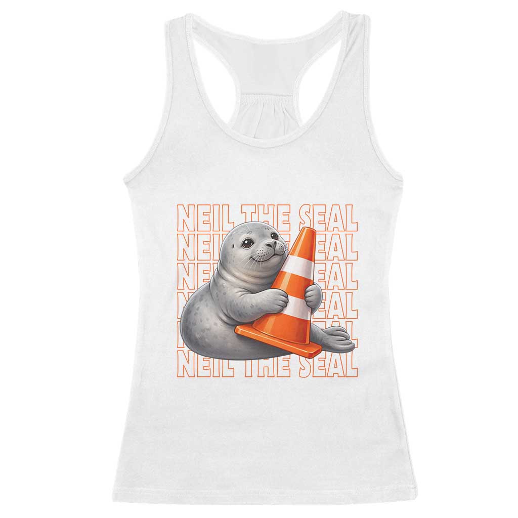 Neil The Seal Groovy Racerback Tank Top Retro Vintage Cute Seal Lover Graphic TS12 White Print Your Wear