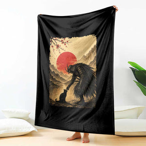 Vintage Japanese Art Samurai Warrior Black Cat Throw Blanket Ukiyoe Style Boop Meme TS12 Print Your Wear