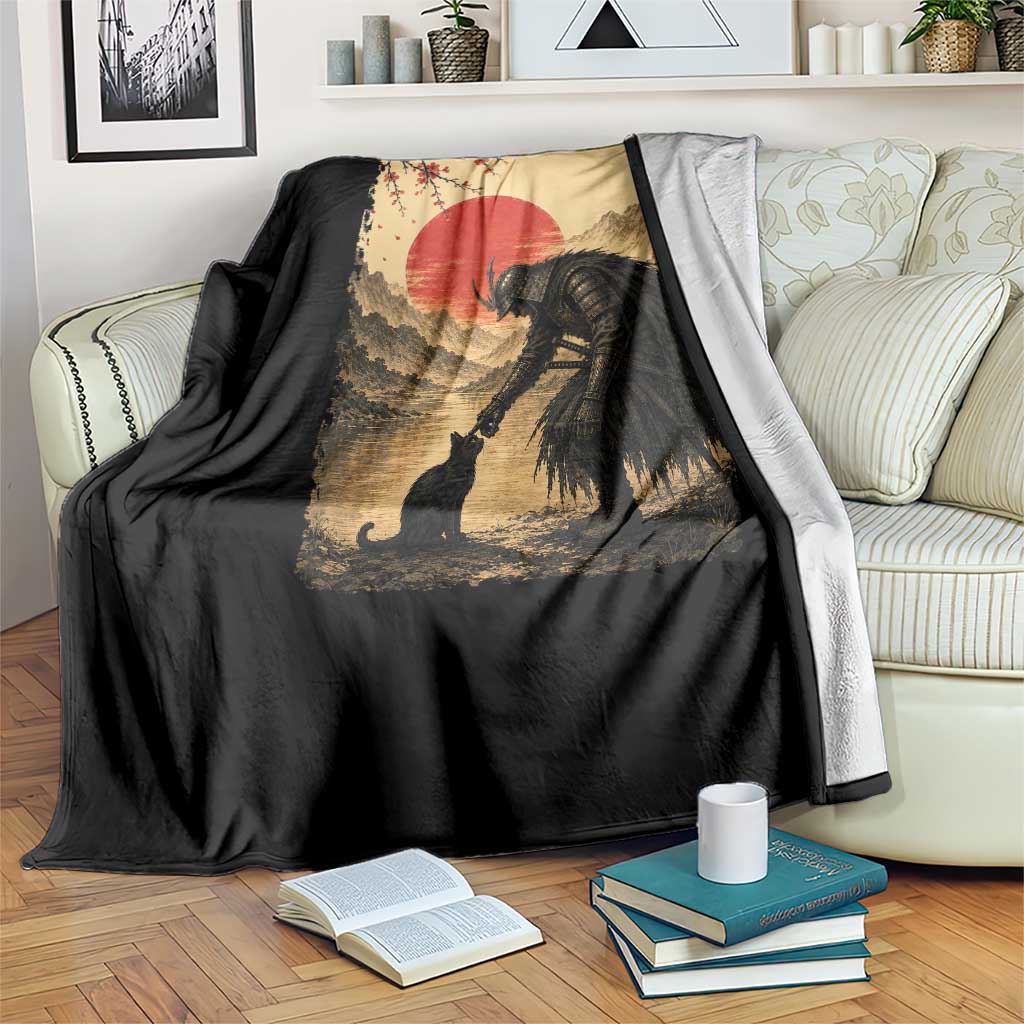 Vintage Japanese Art Samurai Warrior Black Cat Throw Blanket Ukiyoe Style Boop Meme TS12 Print Your Wear