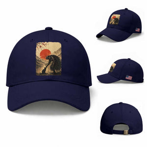 Vintage Japanese Art Samurai Warrior Black Cat Baseball Cap Ukiyoe Style Boop Meme TS12 Baseball Cap Universal Fit Dark Blue Print Your Wear