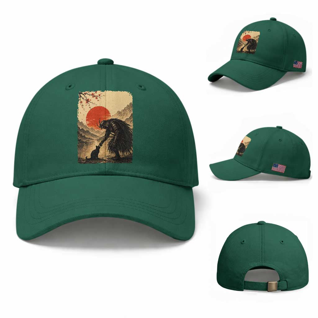 Vintage Japanese Art Samurai Warrior Black Cat Baseball Cap Ukiyoe Style Boop Meme TS12 Baseball Cap Universal Fit Irish Green Print Your Wear