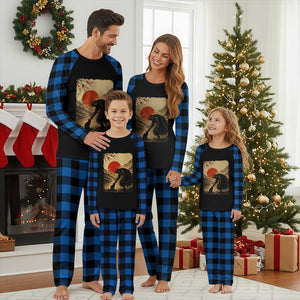 Vintage Japanese Art Samurai Warrior Black Cat Plaid Pajama Set Ukiyoe Style Boop Meme TS12 Blue Plaid Print Your Wear