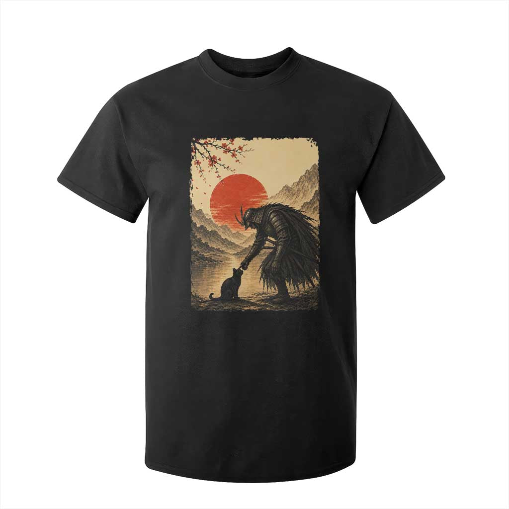 Vintage Japanese Art Samurai Warrior Black Cat T Shirt For Kid Ukiyoe Style Boop Meme TS12 Black Print Your Wear