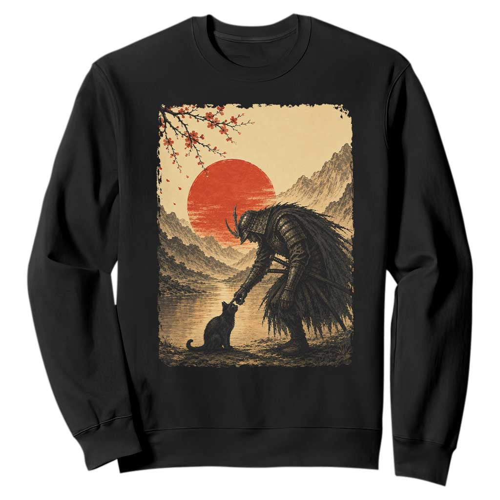 Vintage Japanese Art Samurai Warrior Black Cat Sweatshirt Ukiyoe Style Boop Meme TS12 Black Print Your Wear