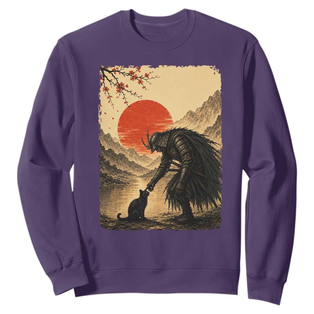 Vintage Japanese Art Samurai Warrior Black Cat Sweatshirt Ukiyoe Style Boop Meme TS12 Purple Print Your Wear