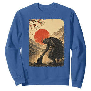 Vintage Japanese Art Samurai Warrior Black Cat Sweatshirt Ukiyoe Style Boop Meme TS12 Royal Blue Print Your Wear