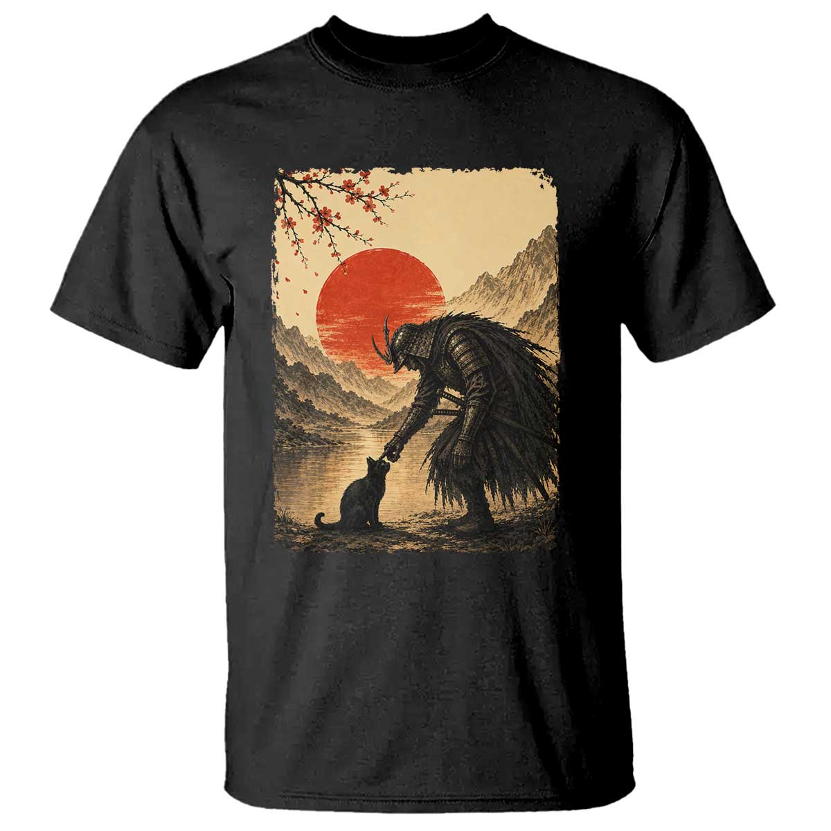 Vintage Japanese Art Samurai Warrior Black Cat T Shirt Ukiyoe Style Boop Meme TS12 Black Print Your Wear