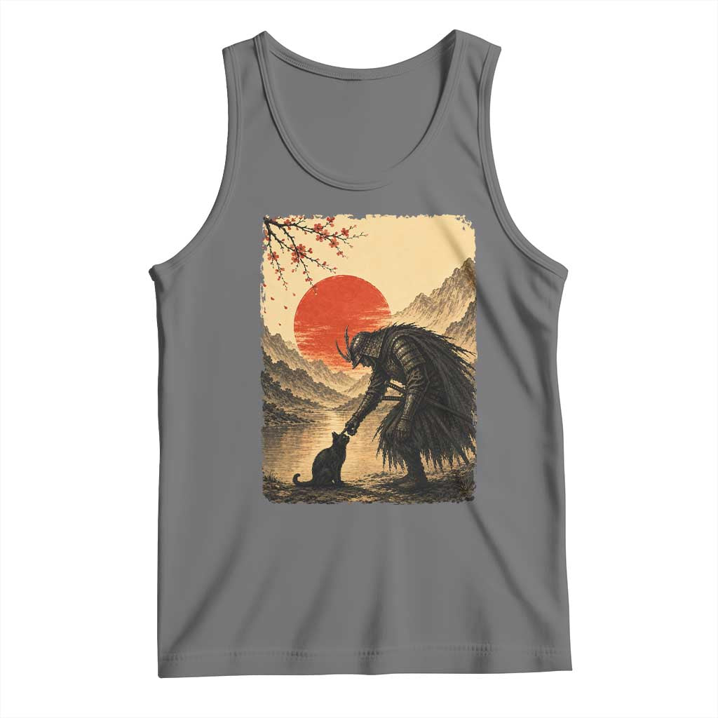 Vintage Japanese Art Samurai Warrior Black Cat Tank Top Ukiyoe Style Boop Meme TS12 Black Heather Print Your Wear