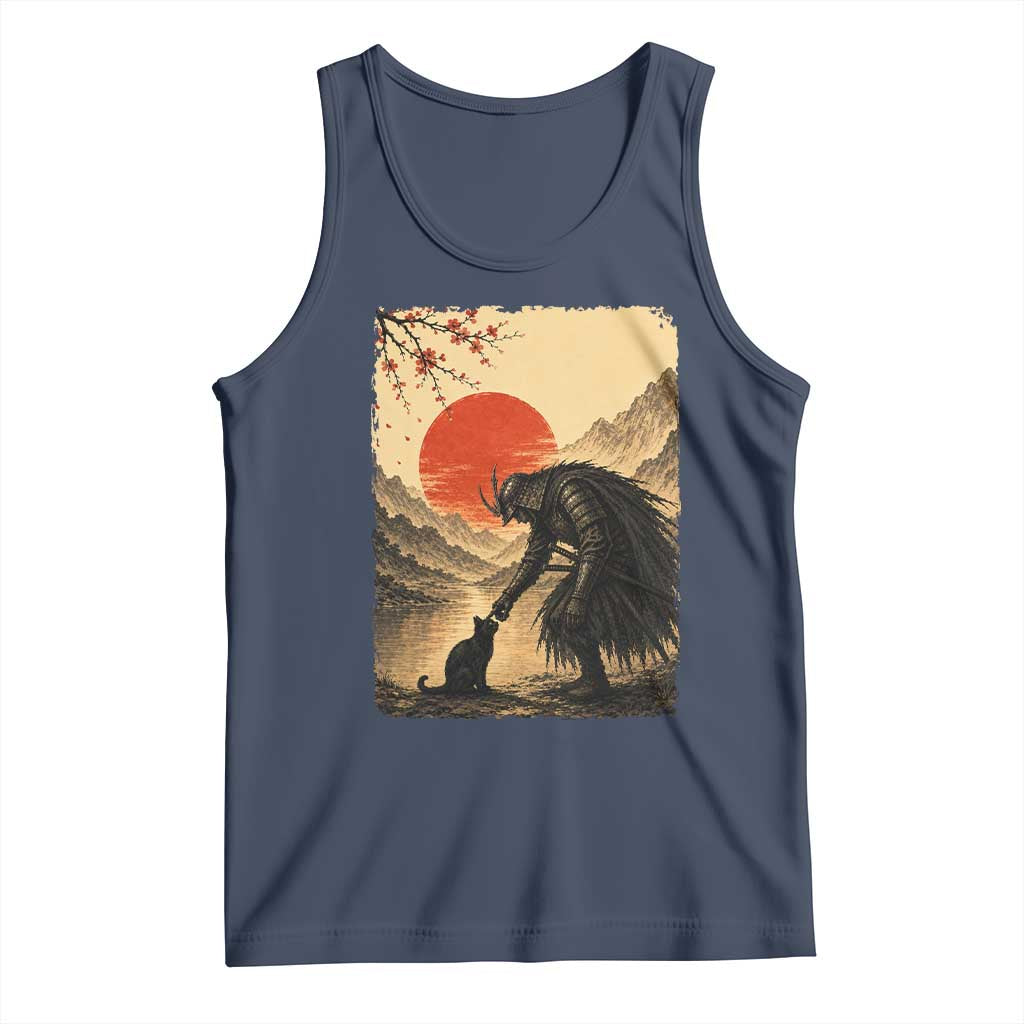 Vintage Japanese Art Samurai Warrior Black Cat Tank Top Ukiyoe Style Boop Meme TS12 Navy Print Your Wear