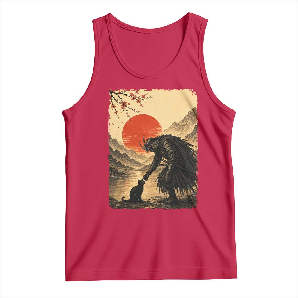 Vintage Japanese Art Samurai Warrior Black Cat Tank Top Ukiyoe Style Boop Meme TS12 Red Print Your Wear