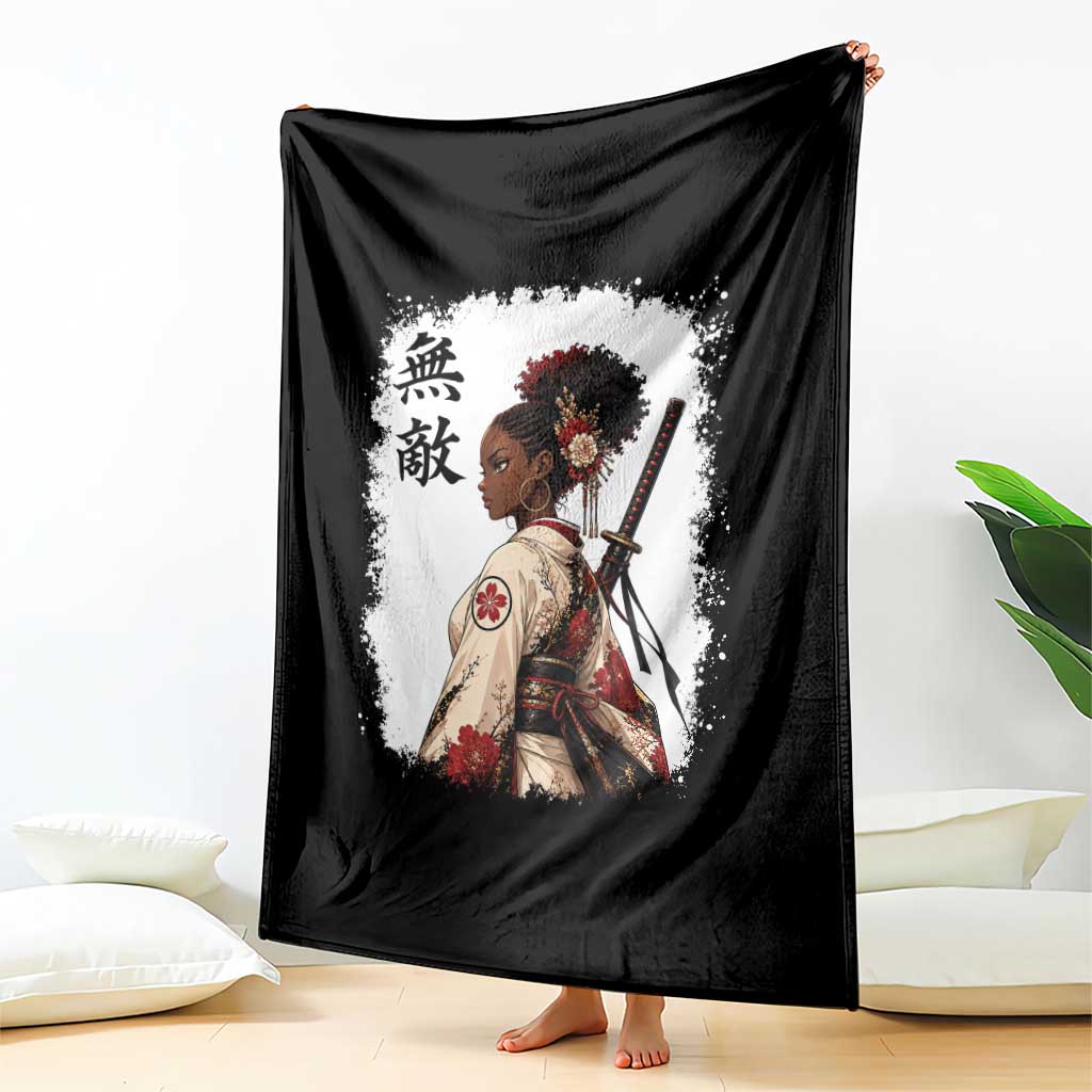 Afro African Pride Samurai Black Girl Throw Blanket Vintage Japanese Sumie Katana Graphic TS12 Print Your Wear