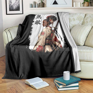 Afro African Pride Samurai Black Girl Throw Blanket Vintage Japanese Sumie Katana Graphic TS12 Print Your Wear