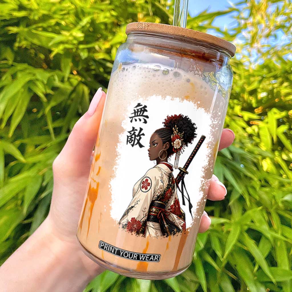 Afro African Pride Samurai Black Girl Glass Can Vintage Japanese Sumie Katana Graphic TS12 Black Print Your Wear
