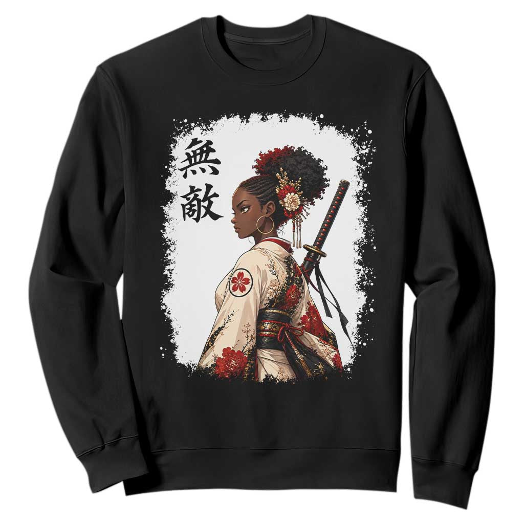 Afro African Pride Samurai Black Girl Sweatshirt Vintage Japanese Sumie Katana Graphic TS12 Black Print Your Wear