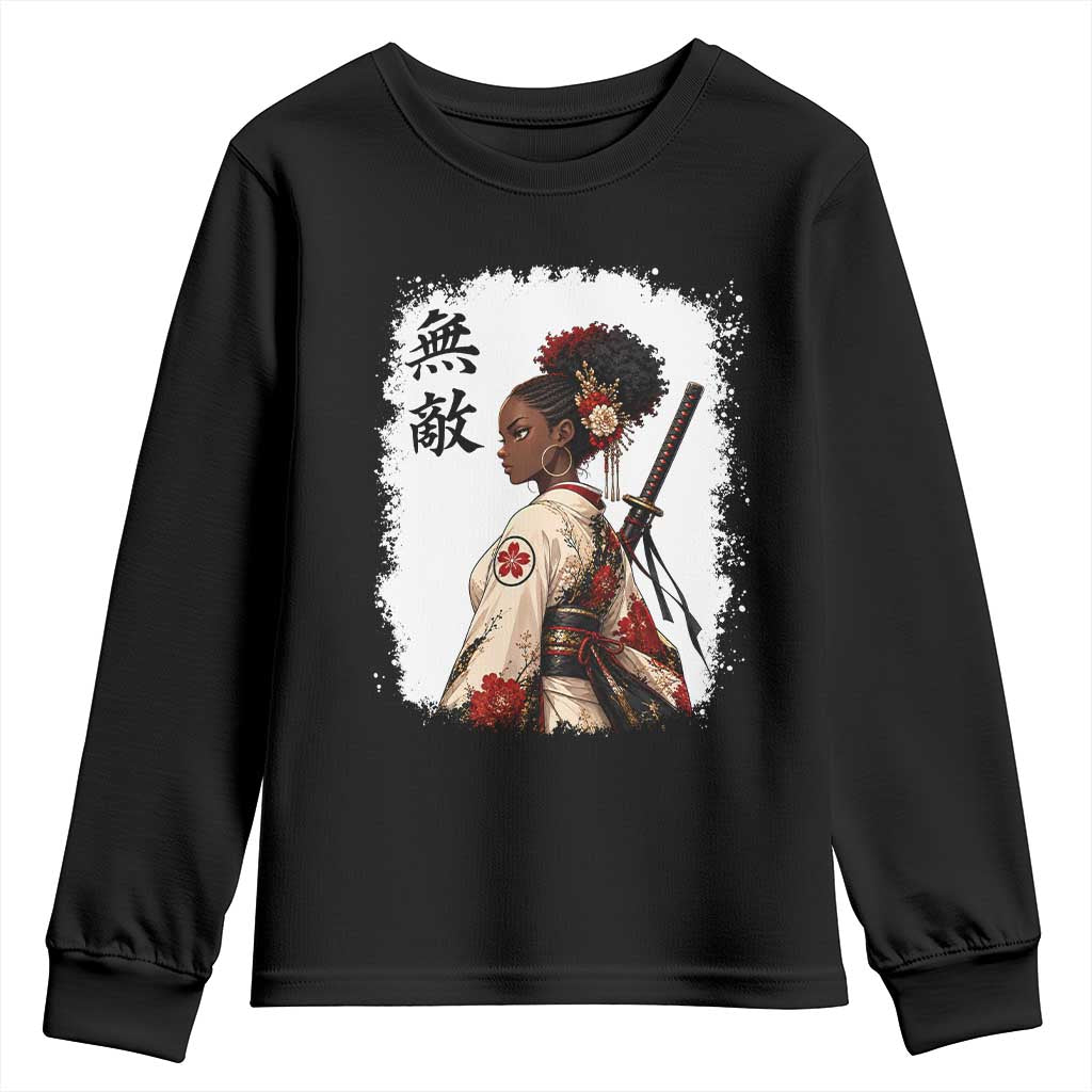 Afro African Pride Samurai Black Girl Youth Sweatshirt Vintage Japanese Sumie Katana Graphic TS12 Black Print Your Wear