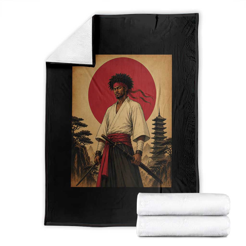 Afro American Samurai Bushido Warrior Throw Blanket Vintage Japanese Ukiyoe Graphic TS12 Black Print Your Wear