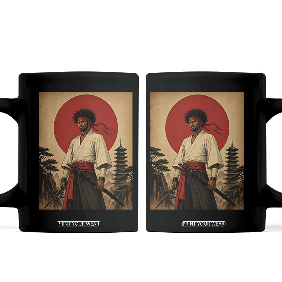 Afro American Samurai Bushido Warrior Coffee Mug Vintage Japanese Ukiyoe Graphic TS12 Black Print Your Wear