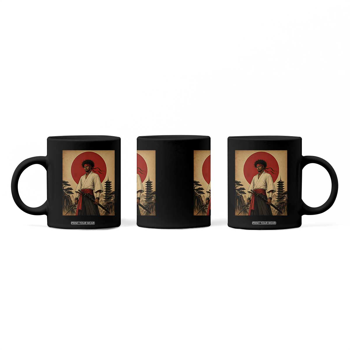 Afro American Samurai Bushido Warrior Coffee Mug Vintage Japanese Ukiyoe Graphic TS12 Print Your Wear