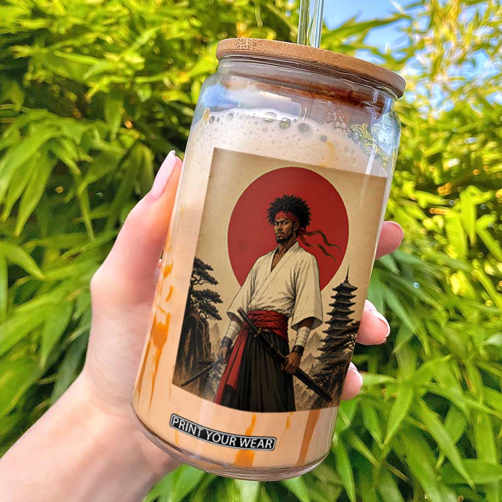 Afro American Samurai Bushido Warrior Glass Can Vintage Japanese Ukiyoe Graphic TS12 Black Print Your Wear
