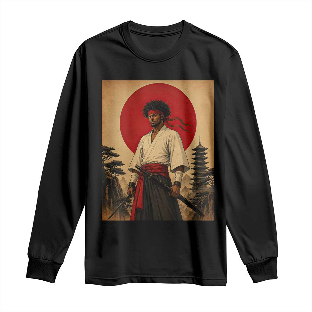 Afro American Samurai Bushido Warrior Long Sleeve Shirt Vintage Japanese Ukiyoe Graphic TS12 Black Print Your Wear