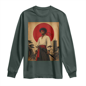 Afro American Samurai Bushido Warrior Long Sleeve Shirt Vintage Japanese Ukiyoe Graphic TS12 Dark Forest Green Print Your Wear