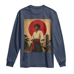 Afro American Samurai Bushido Warrior Long Sleeve Shirt Vintage Japanese Ukiyoe Graphic TS12 Navy Print Your Wear