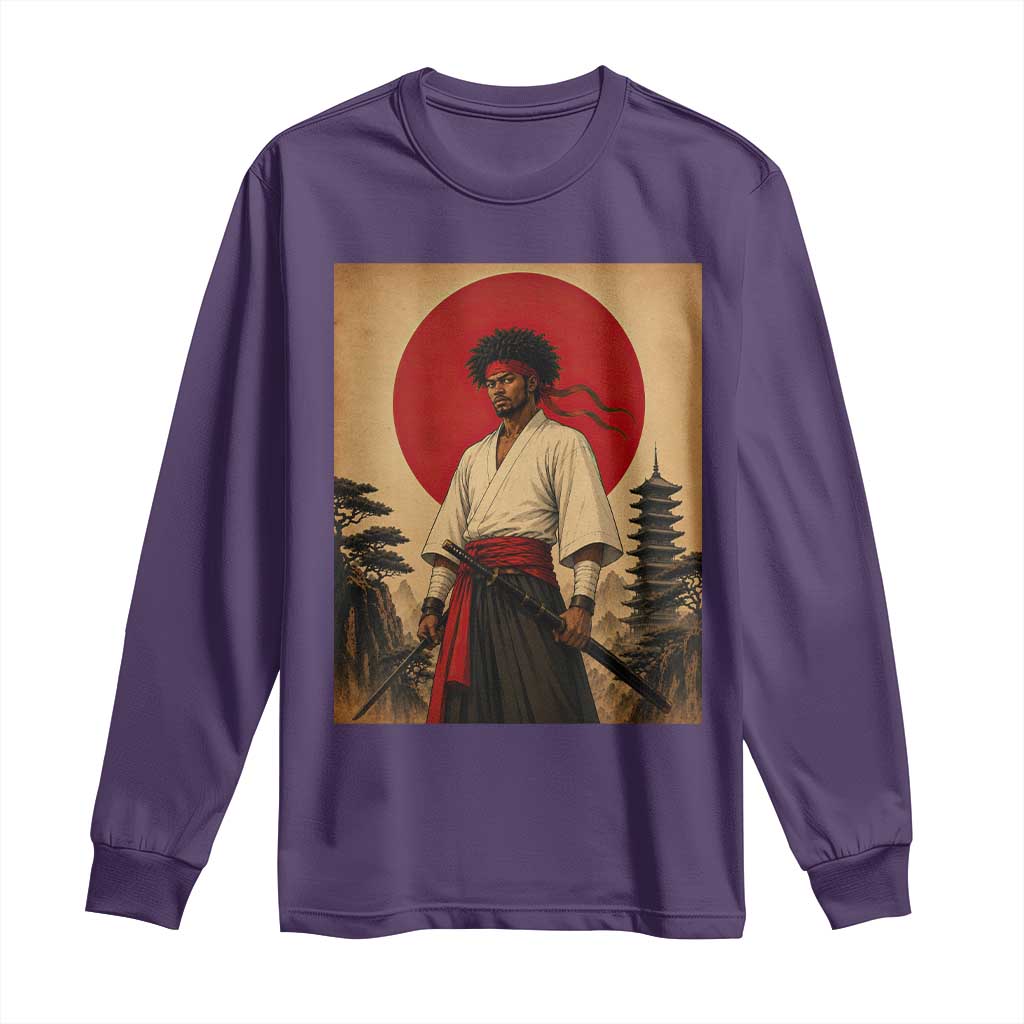 Afro American Samurai Bushido Warrior Long Sleeve Shirt Vintage Japanese Ukiyoe Graphic TS12 Purple Print Your Wear