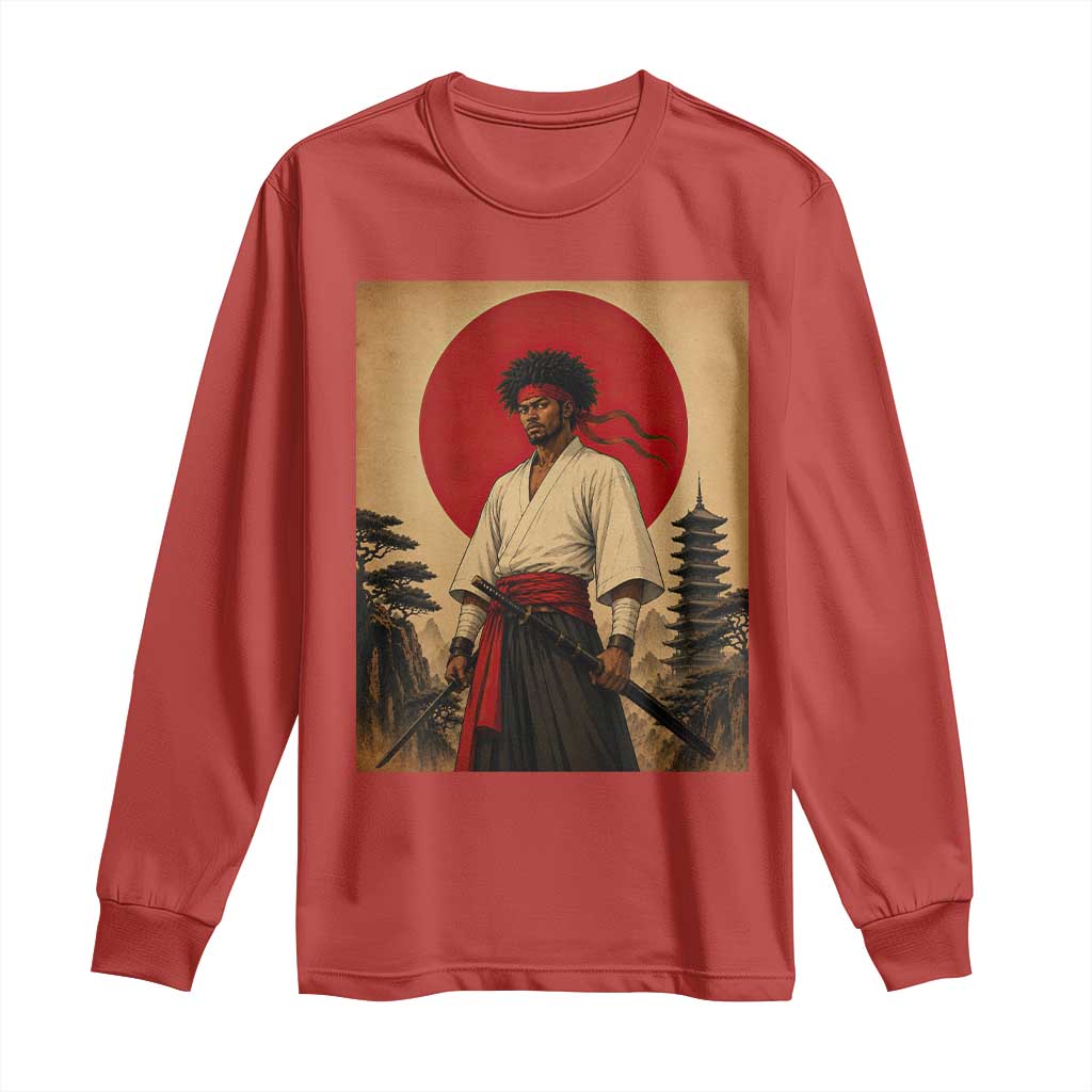 Afro American Samurai Bushido Warrior Long Sleeve Shirt Vintage Japanese Ukiyoe Graphic TS12 Red Print Your Wear
