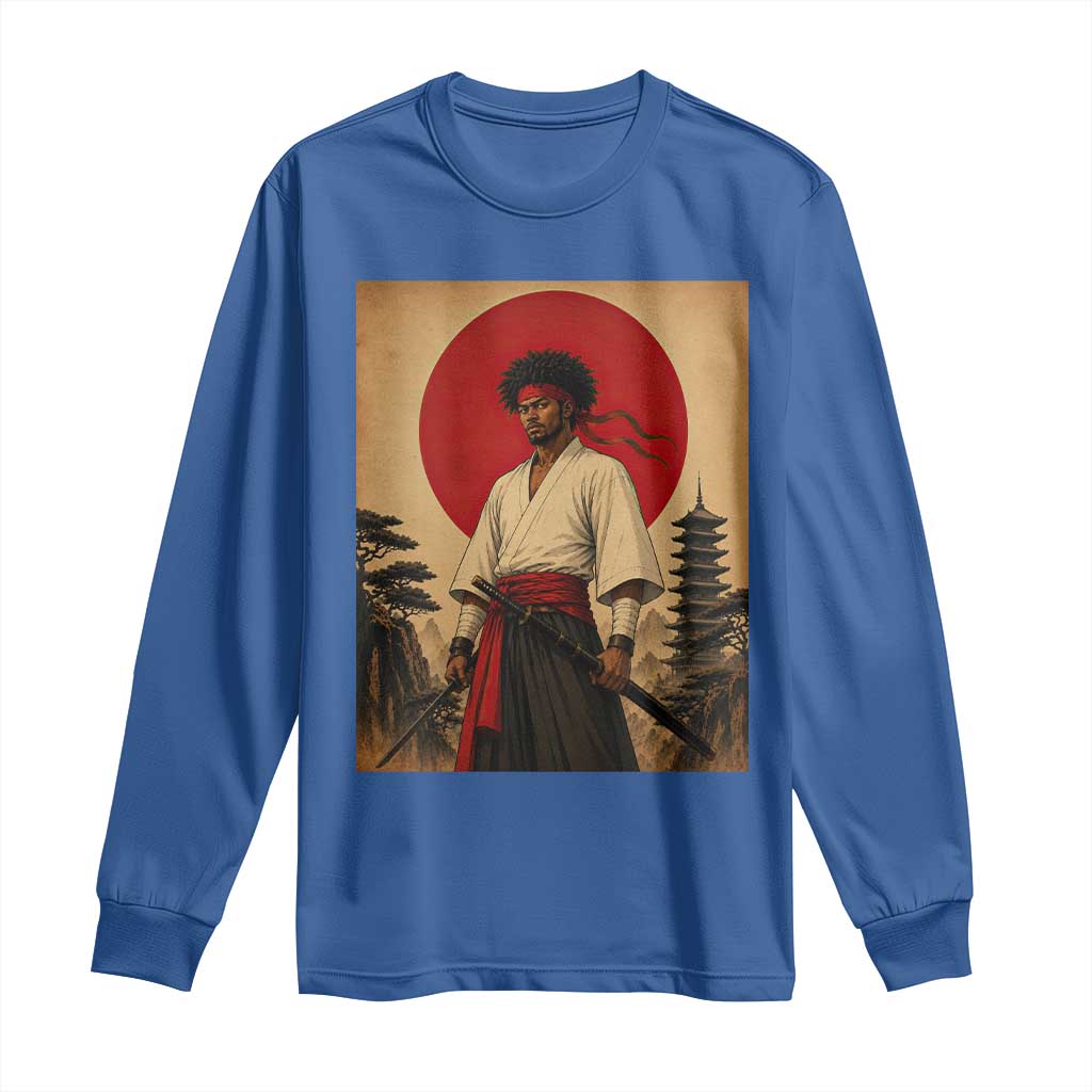 Afro American Samurai Bushido Warrior Long Sleeve Shirt Vintage Japanese Ukiyoe Graphic TS12 Royal Blue Print Your Wear
