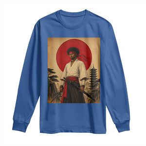 Afro American Samurai Bushido Warrior Long Sleeve Shirt Vintage Japanese Ukiyoe Graphic TS12 Royal Blue Print Your Wear