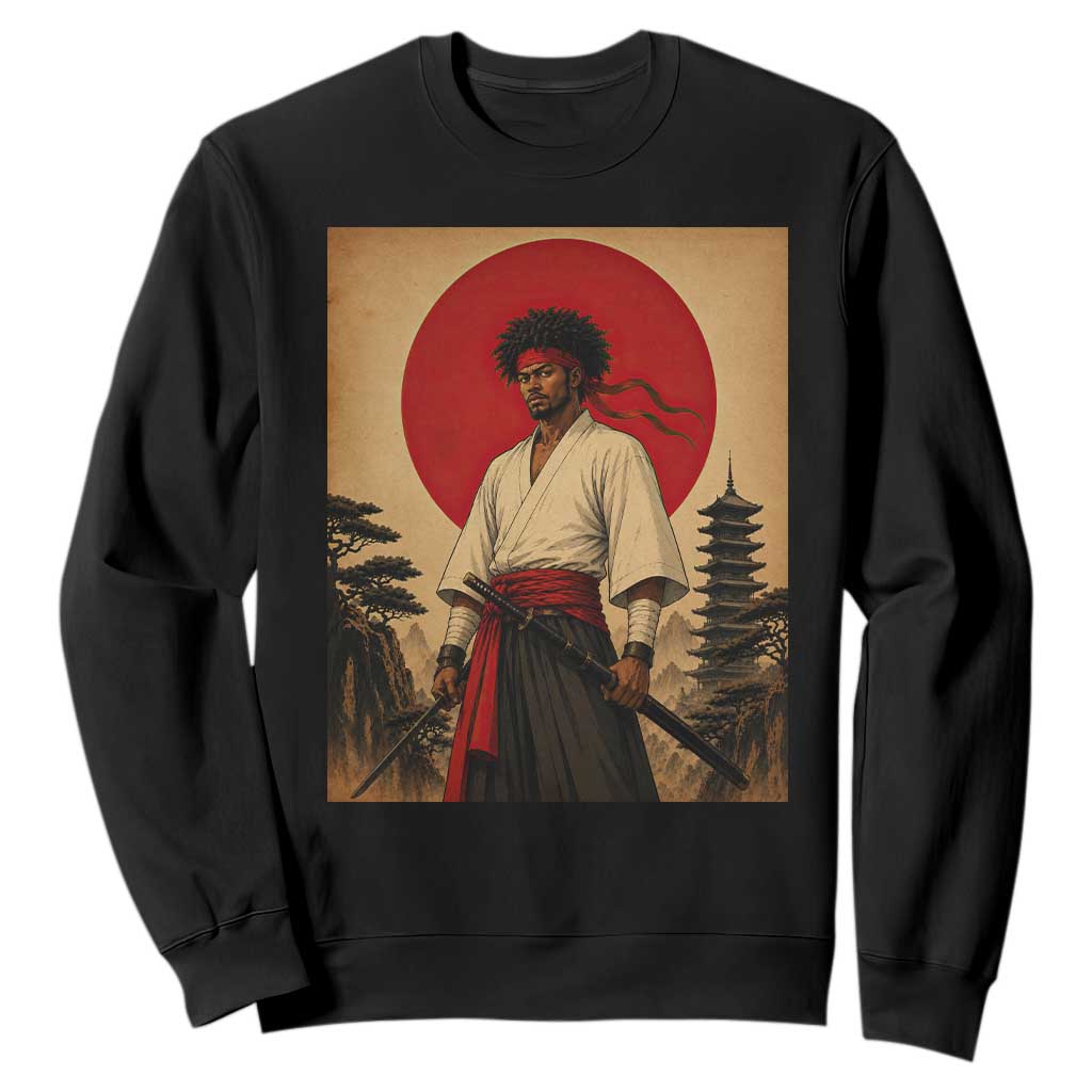 Afro American Samurai Bushido Warrior Sweatshirt Vintage Japanese Ukiyoe Graphic TS12 Black Print Your Wear