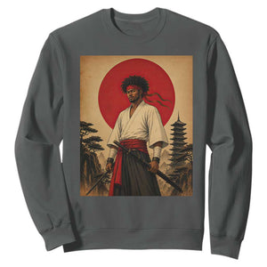 Afro American Samurai Bushido Warrior Sweatshirt Vintage Japanese Ukiyoe Graphic TS12 Dark Heather Print Your Wear