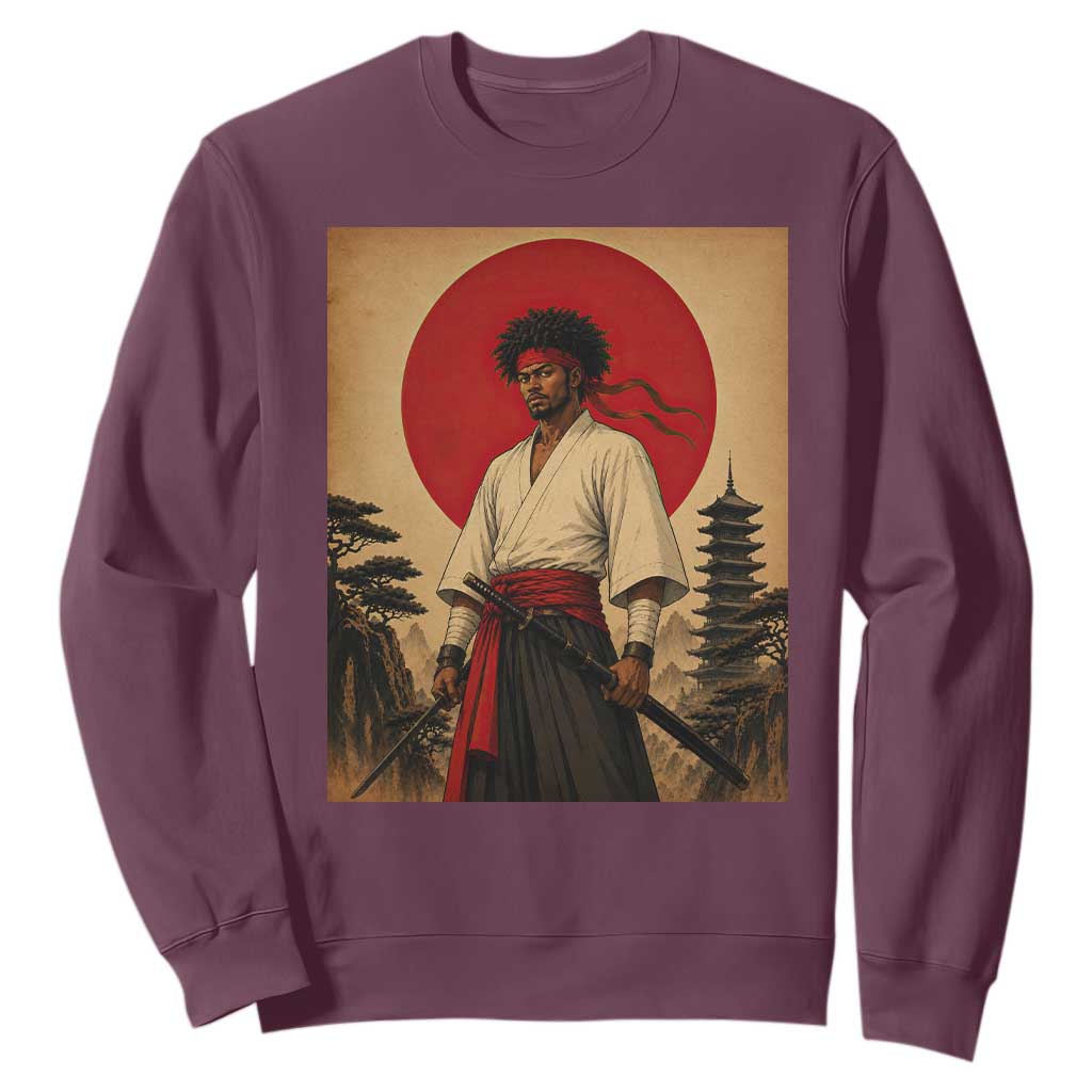 Afro American Samurai Bushido Warrior Sweatshirt Vintage Japanese Ukiyoe Graphic TS12 Maroon Print Your Wear