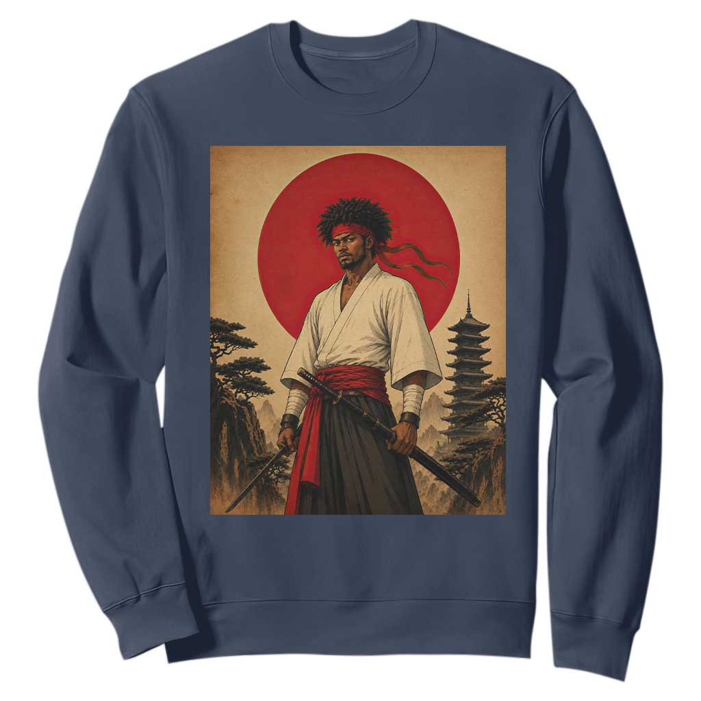 Afro American Samurai Bushido Warrior Sweatshirt Vintage Japanese Ukiyoe Graphic TS12 Navy Print Your Wear