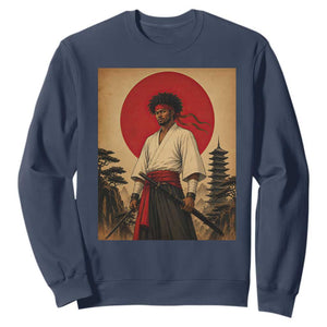 Afro American Samurai Bushido Warrior Sweatshirt Vintage Japanese Ukiyoe Graphic TS12 Navy Print Your Wear