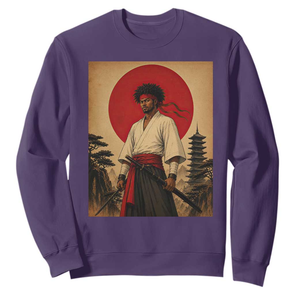 Afro American Samurai Bushido Warrior Sweatshirt Vintage Japanese Ukiyoe Graphic TS12 Purple Print Your Wear