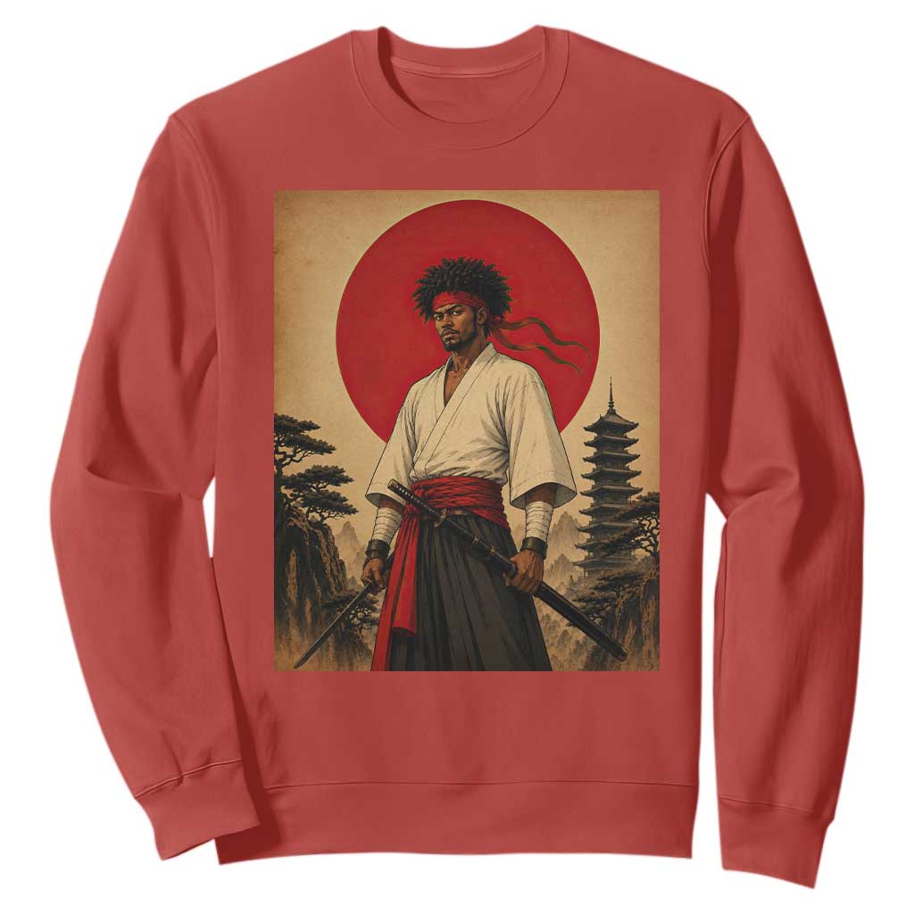 Afro American Samurai Bushido Warrior Sweatshirt Vintage Japanese Ukiyoe Graphic TS12 Red Print Your Wear