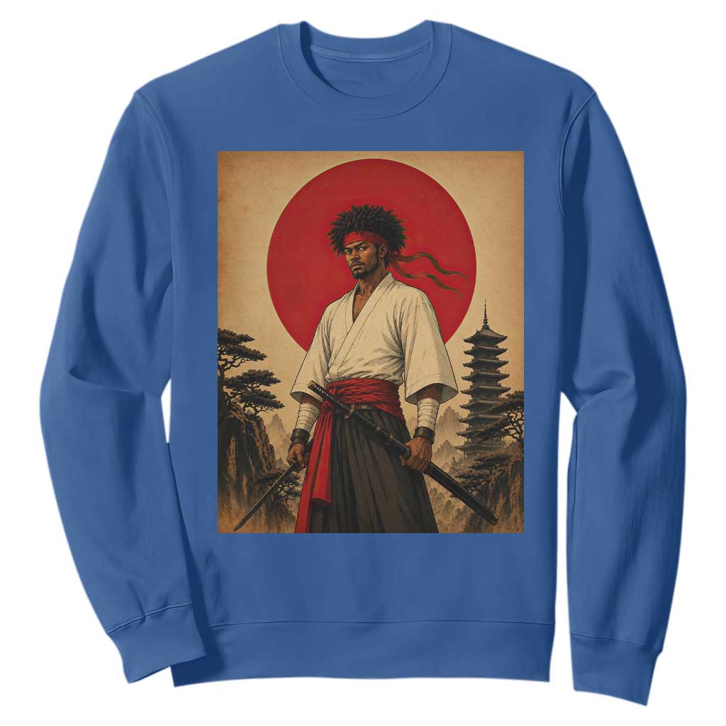 Afro American Samurai Bushido Warrior Sweatshirt Vintage Japanese Ukiyoe Graphic TS12 Royal Blue Print Your Wear