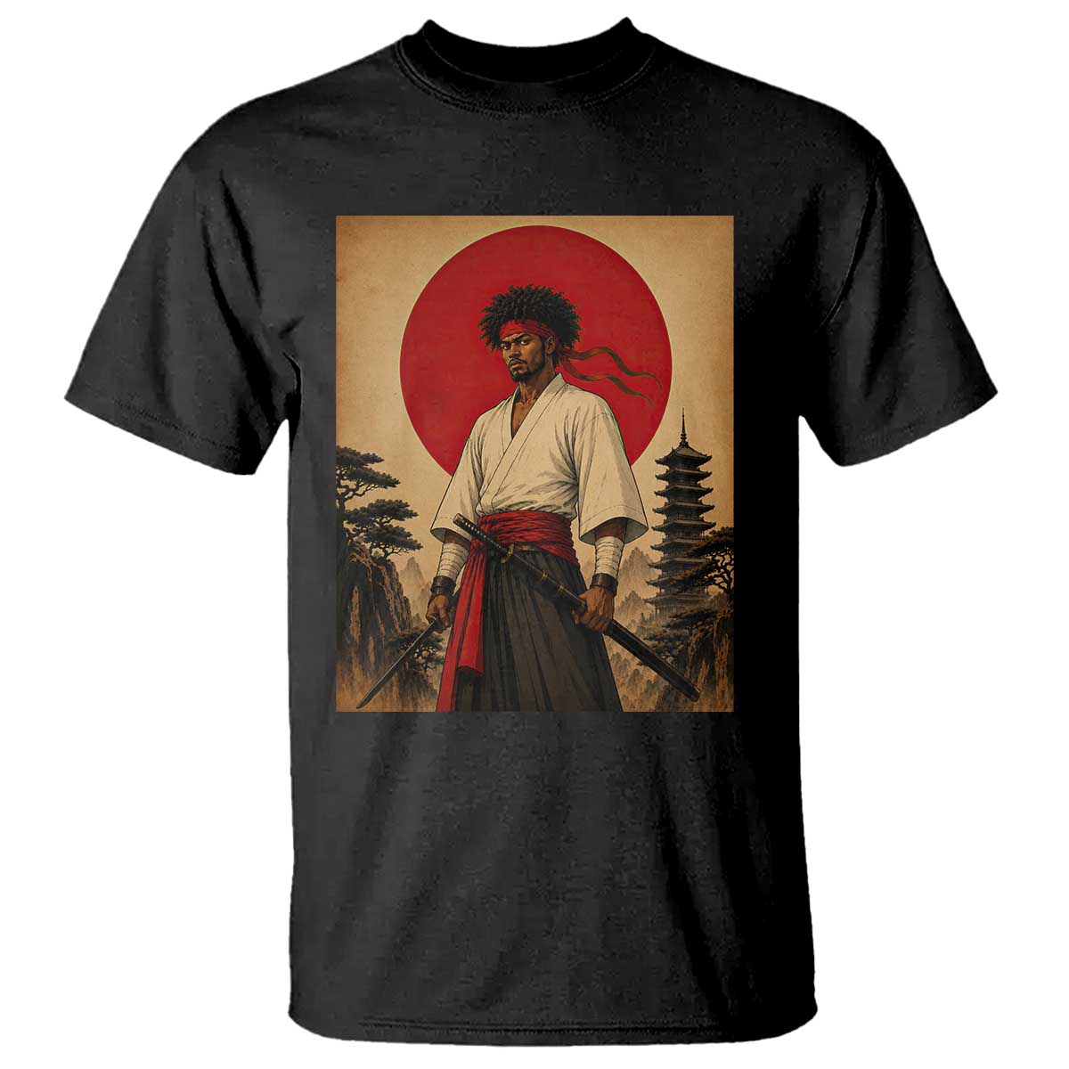 Afro American Samurai Bushido Warrior T Shirt Vintage Japanese Ukiyoe Graphic TS12 Black Print Your Wear