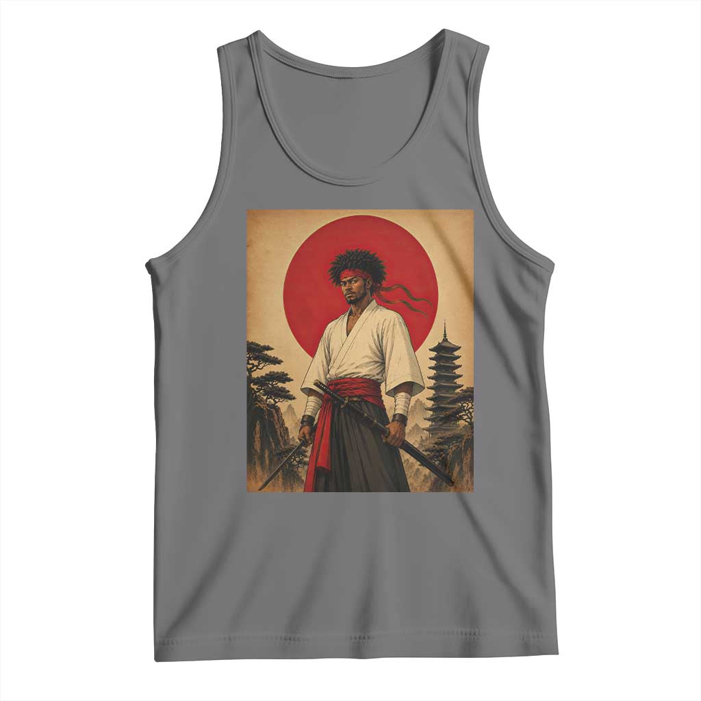 Afro American Samurai Bushido Warrior Tank Top Vintage Japanese Ukiyoe Graphic TS12 Black Heather Print Your Wear