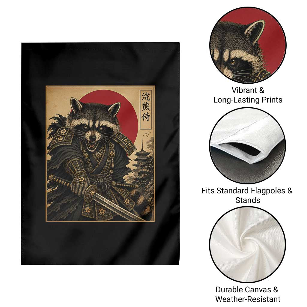 Funny Samurai Raccoon Garden Flag Vintage Japanese Ukiyoe Warrior Graphic TS12 Print Your Wear