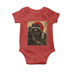 Funny Samurai Raccoon Baby Onesie Vintage Japanese Ukiyoe Warrior Graphic TS12 Red Print Your Wear