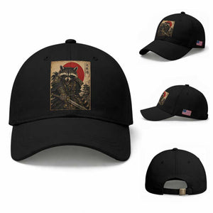 Funny Samurai Raccoon Baseball Cap Vintage Japanese Ukiyoe Warrior Graphic TS12 Baseball Cap Universal Fit Black Print Your Wear