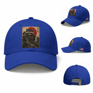 Funny Samurai Raccoon Baseball Cap Vintage Japanese Ukiyoe Warrior Graphic TS12 Baseball Cap Universal Fit Royal Blue Print Your Wear