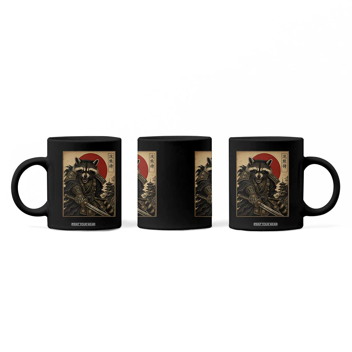 Funny Samurai Raccoon Coffee Mug Vintage Japanese Ukiyoe Warrior Graphic TS12 Print Your Wear
