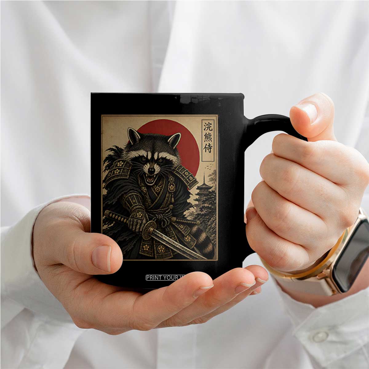 Funny Samurai Raccoon Coffee Mug Vintage Japanese Ukiyoe Warrior Graphic TS12 Print Your Wear