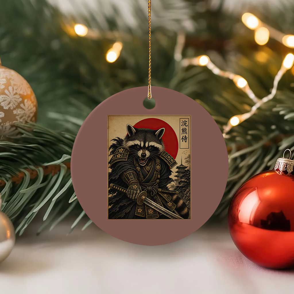 Funny Samurai Raccoon Ceramic Ornament Vintage Japanese Ukiyoe Warrior Graphic TS12 1pc Mocha Print Your Wear