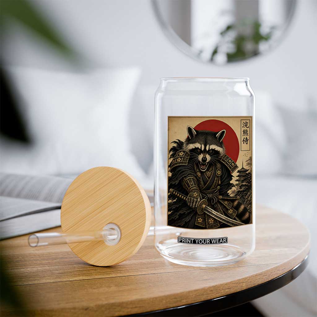 Funny Samurai Raccoon Glass Can Vintage Japanese Ukiyoe Warrior Graphic TS12 Print Your Wear