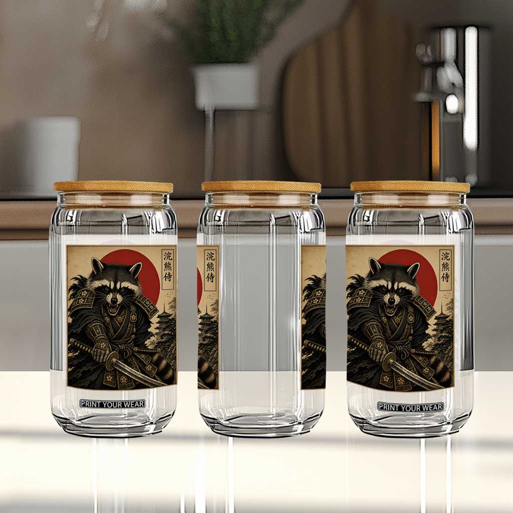 Funny Samurai Raccoon Glass Can Vintage Japanese Ukiyoe Warrior Graphic TS12 Print Your Wear