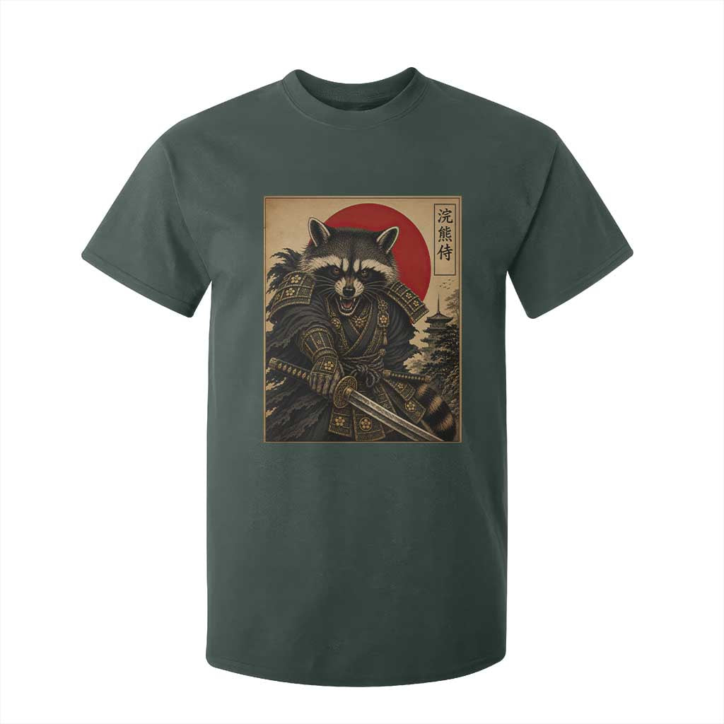 Funny Samurai Raccoon T Shirt For Kid Vintage Japanese Ukiyoe Warrior Graphic TS12 Dark Forest Green Print Your Wear